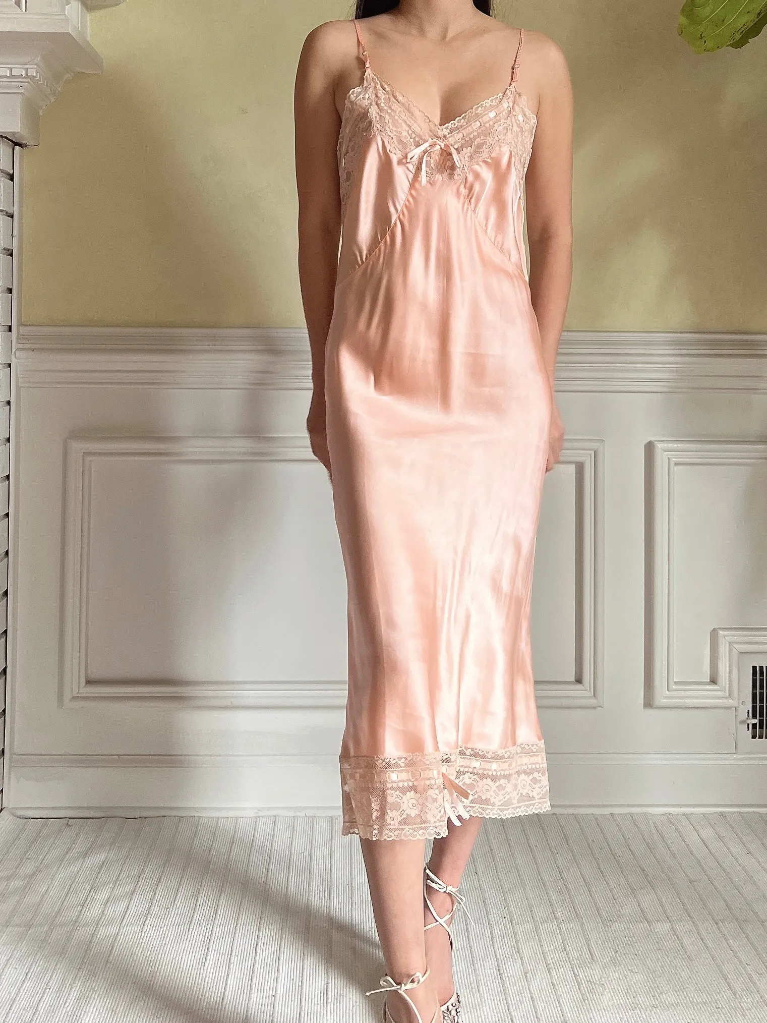 1930s Vintage Satin Slip Dress - S/M