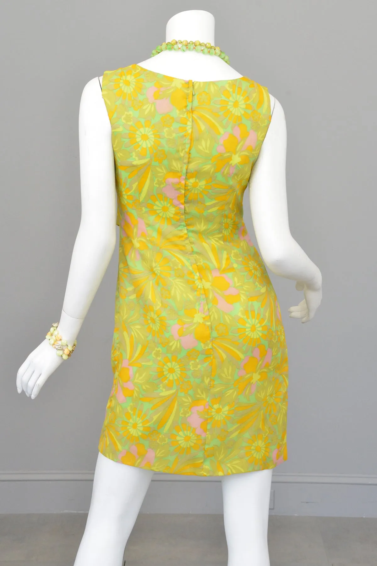 1960s 70s Neon Citrus Tiered Mini Gogo Dress Twiggy Dress