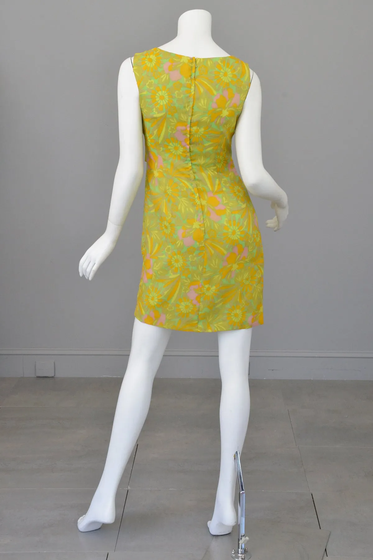 1960s 70s Neon Citrus Tiered Mini Gogo Dress Twiggy Dress