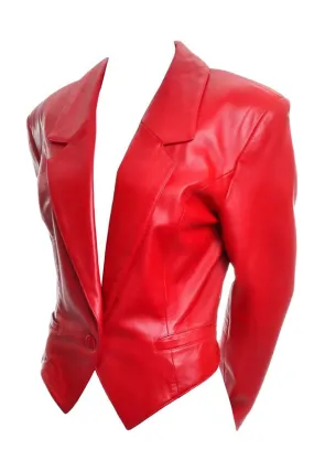 1980's Michael Hoban North Beach Red Leather Vintage Jacket Tuxedo Style