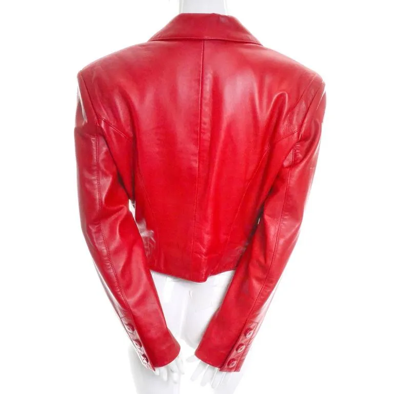 1980's Michael Hoban North Beach Red Leather Vintage Jacket Tuxedo Style