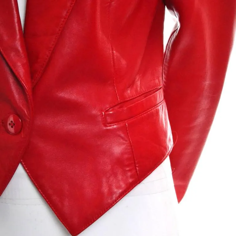 1980's Michael Hoban North Beach Red Leather Vintage Jacket Tuxedo Style