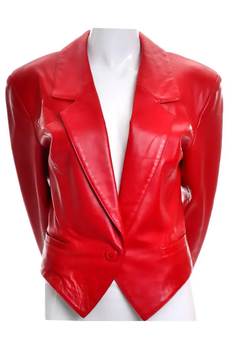 1980's Michael Hoban North Beach Red Leather Vintage Jacket Tuxedo Style