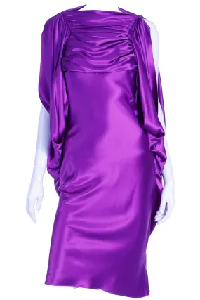 1990s Vintage Purple Liquid Silk Draped Evening Dress