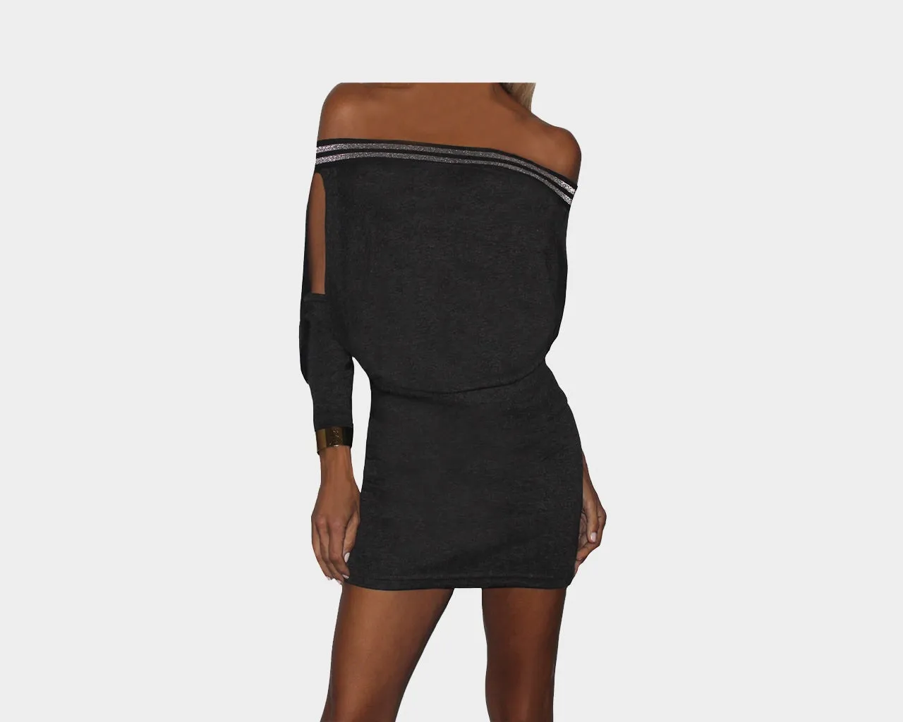 4.5 Dark Gray Open/Slit Sleeves Tube Bottom Dress - The St. Tropez