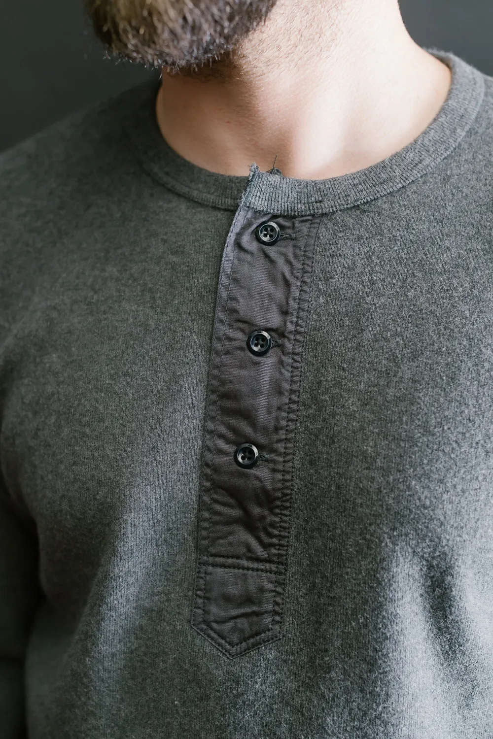 5502H - Cotton Rib Henley Neck L/S Shirt - Charcoal Black