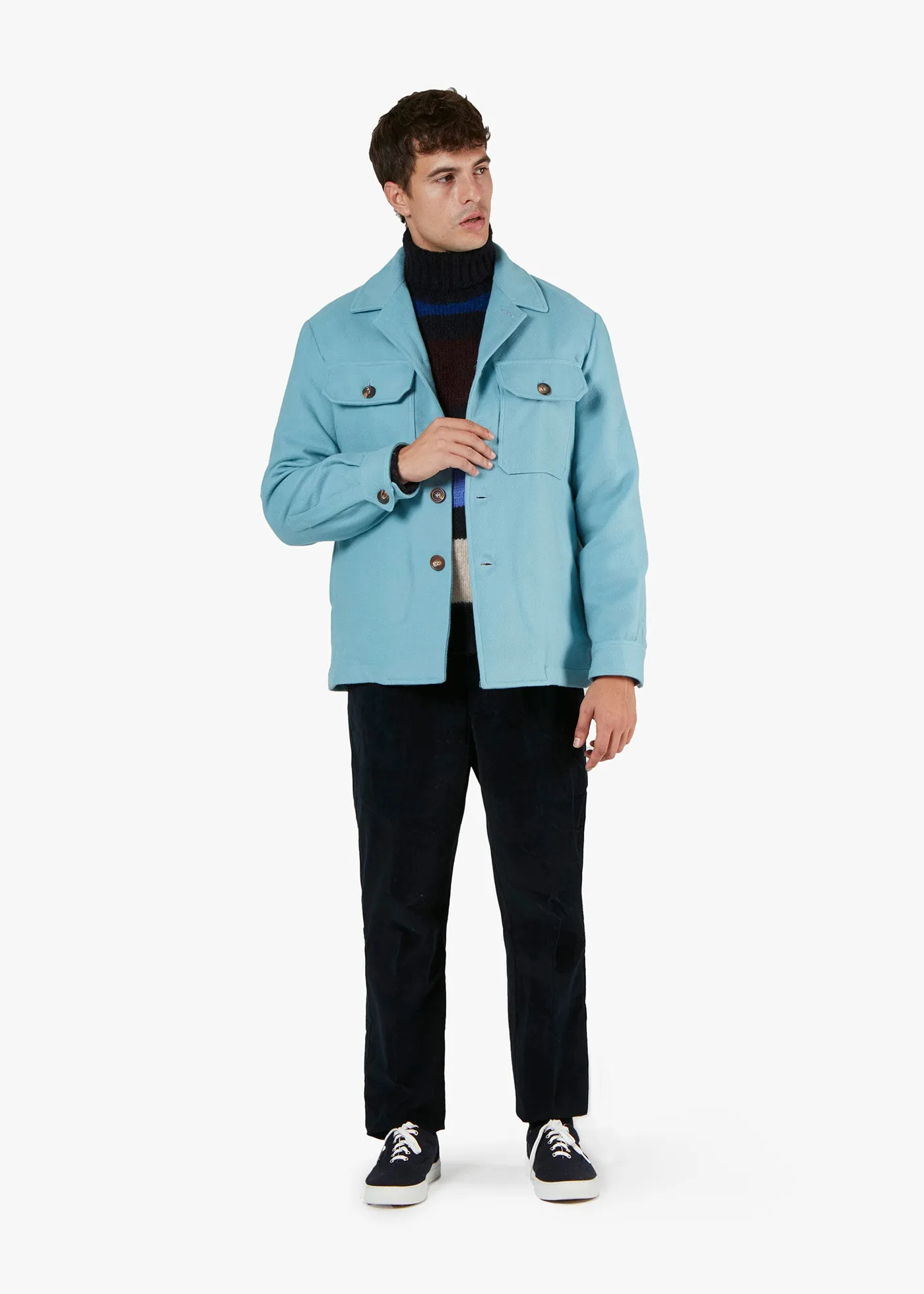 AAMENOFI LIGHT BLUE COTTON JACKET WITH FRONTAL POCKETS