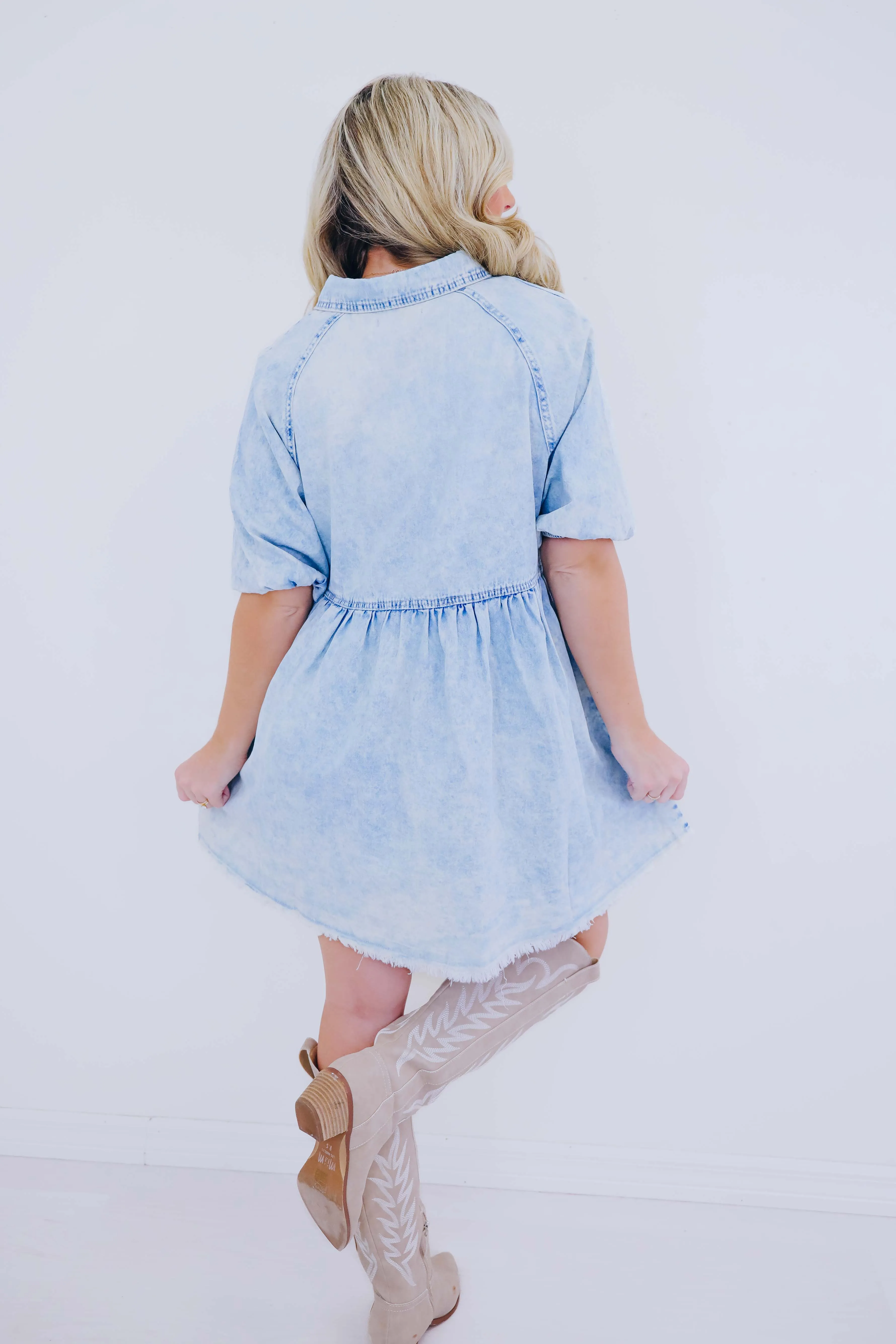 Adelaide Acid Washed Denim Pocketed Dress