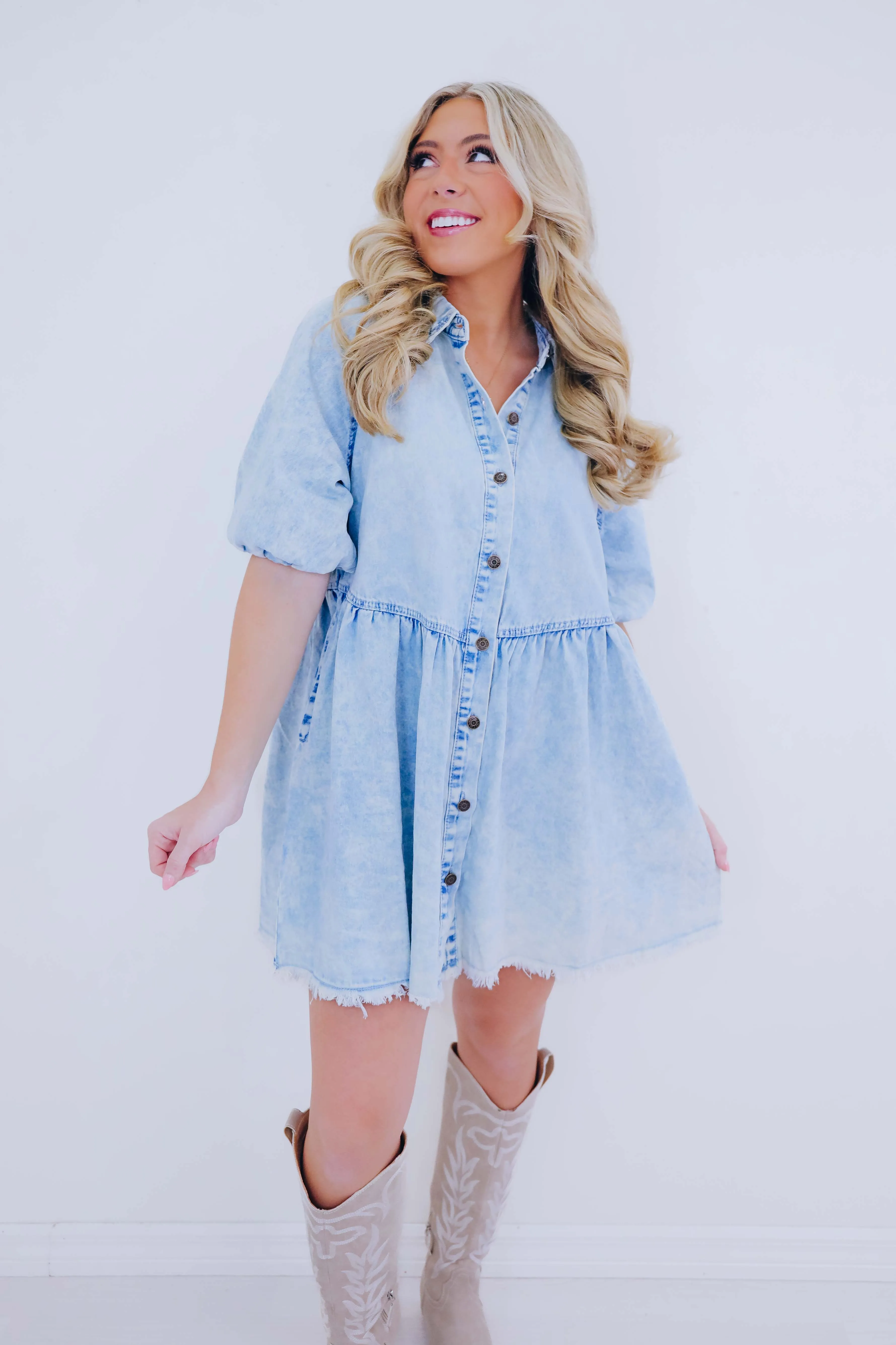 Adelaide Acid Washed Denim Pocketed Dress