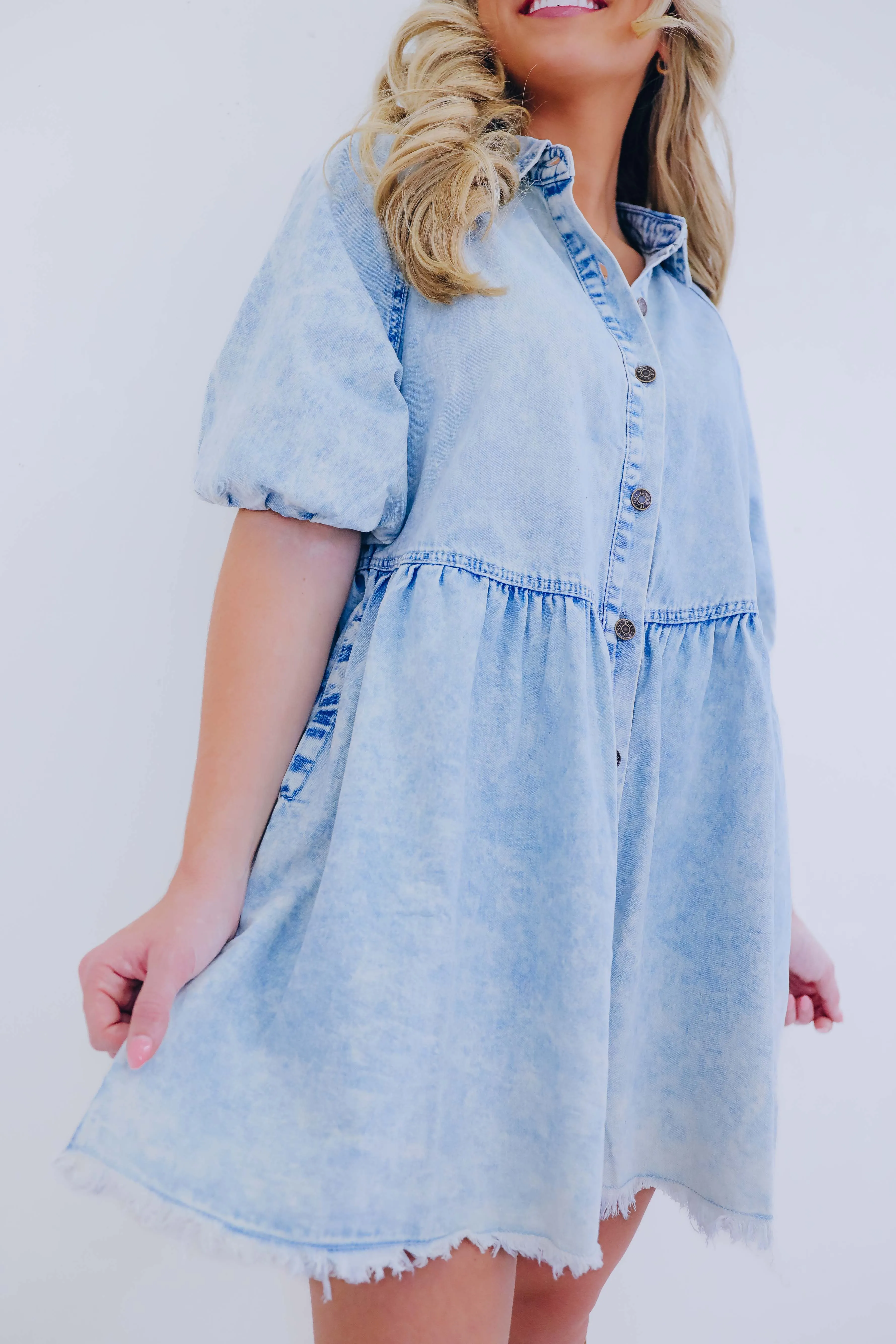 Adelaide Acid Washed Denim Pocketed Dress