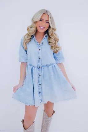 Adelaide Acid Washed Denim Pocketed Dress