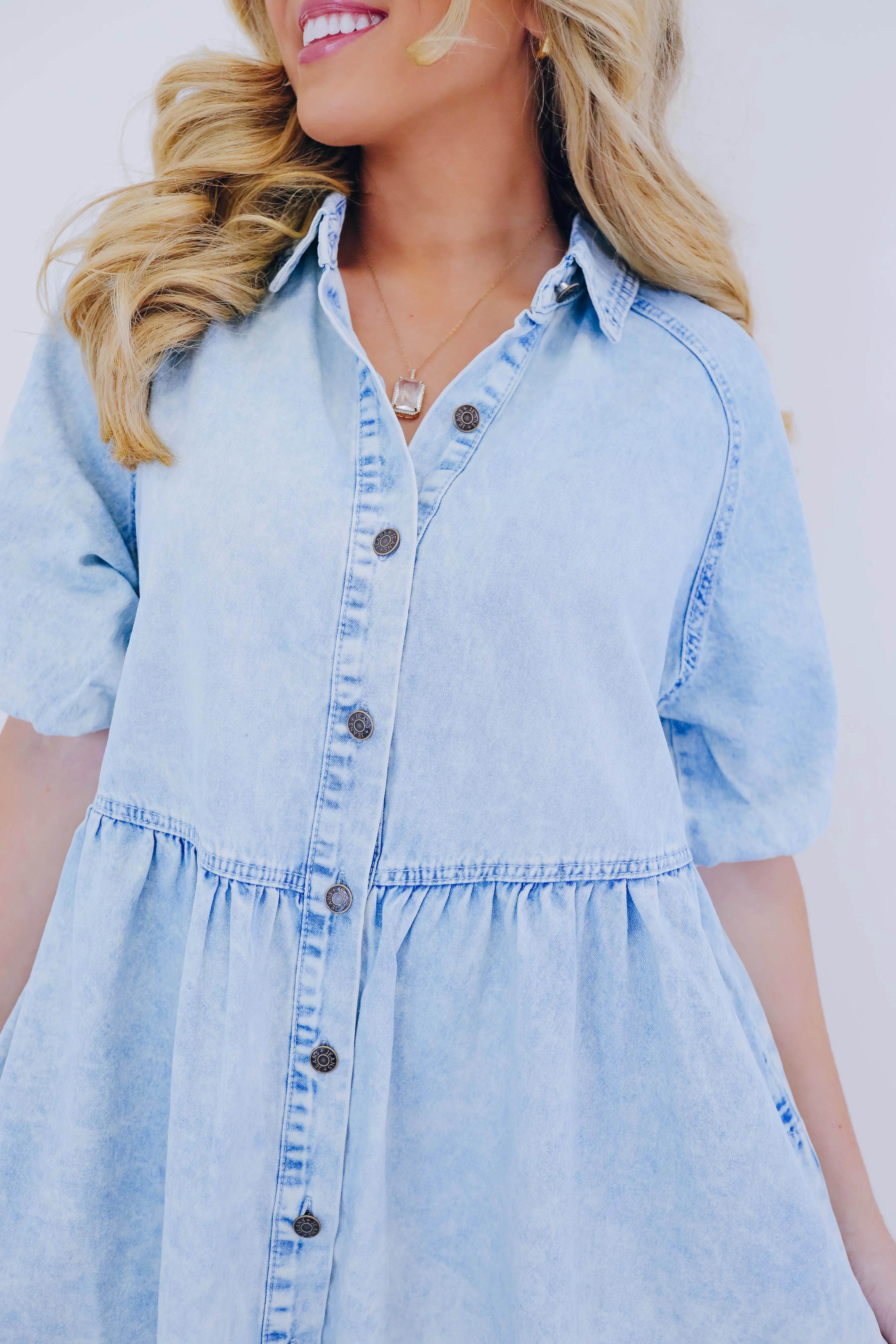 Adelaide Acid Washed Denim Pocketed Dress