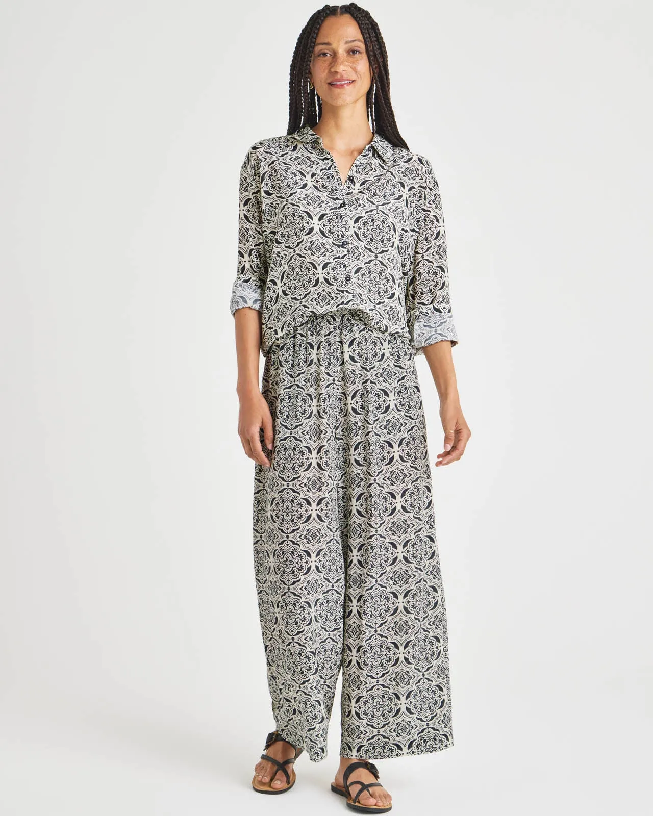 Alessandra Duomo Print Silk Wide Leg Pant