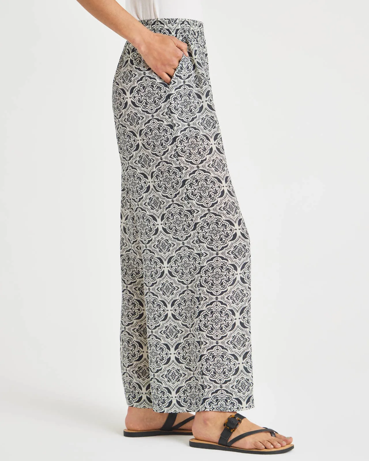 Alessandra Duomo Print Silk Wide Leg Pant