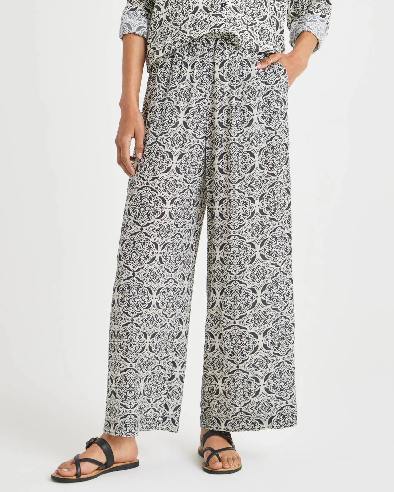 Alessandra Duomo Print Silk Wide Leg Pant