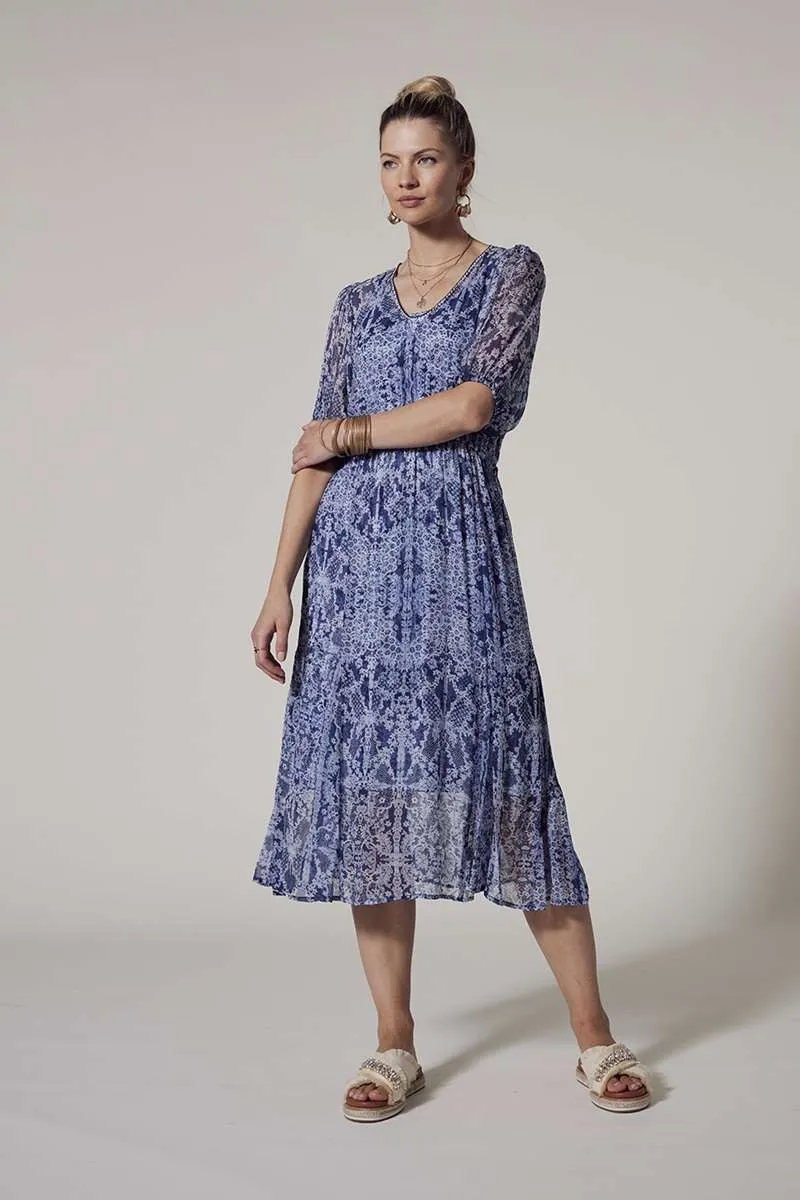 Arezzo Midi Dress in Indigo Multi LS2758 by Loobie's Story