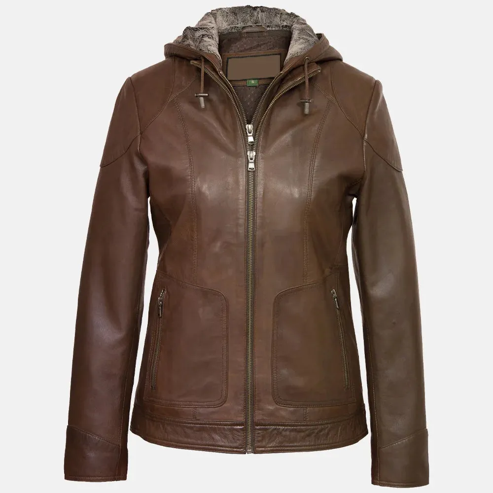 Avalanche Women Hooded Leather Jacket