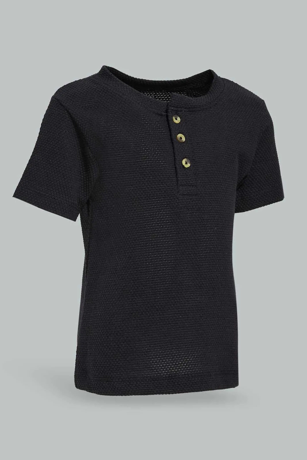 Baby Boys Black Jacquard Henley T-Shirt