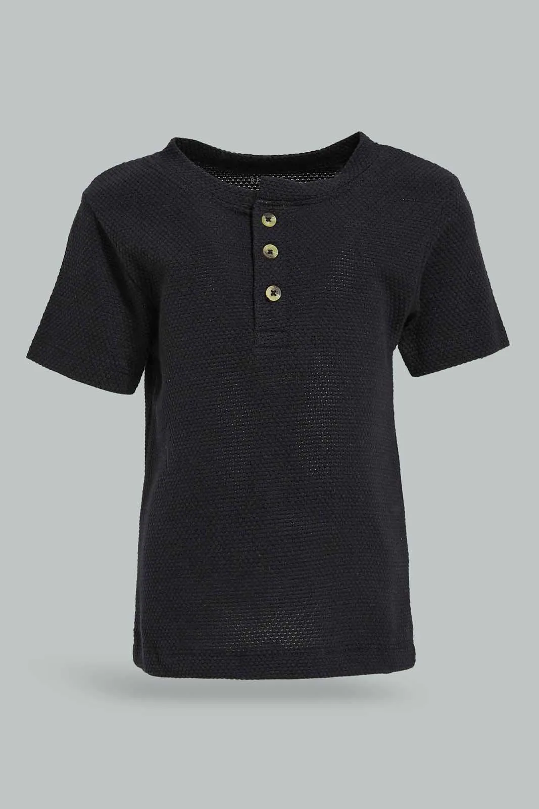 Baby Boys Black Jacquard Henley T-Shirt