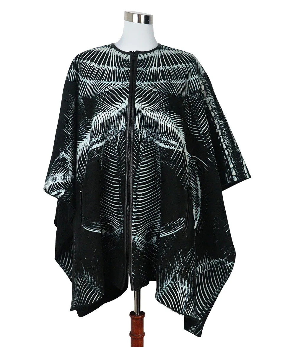 Barbara Bui Black & Blue Print Shearling Poncho