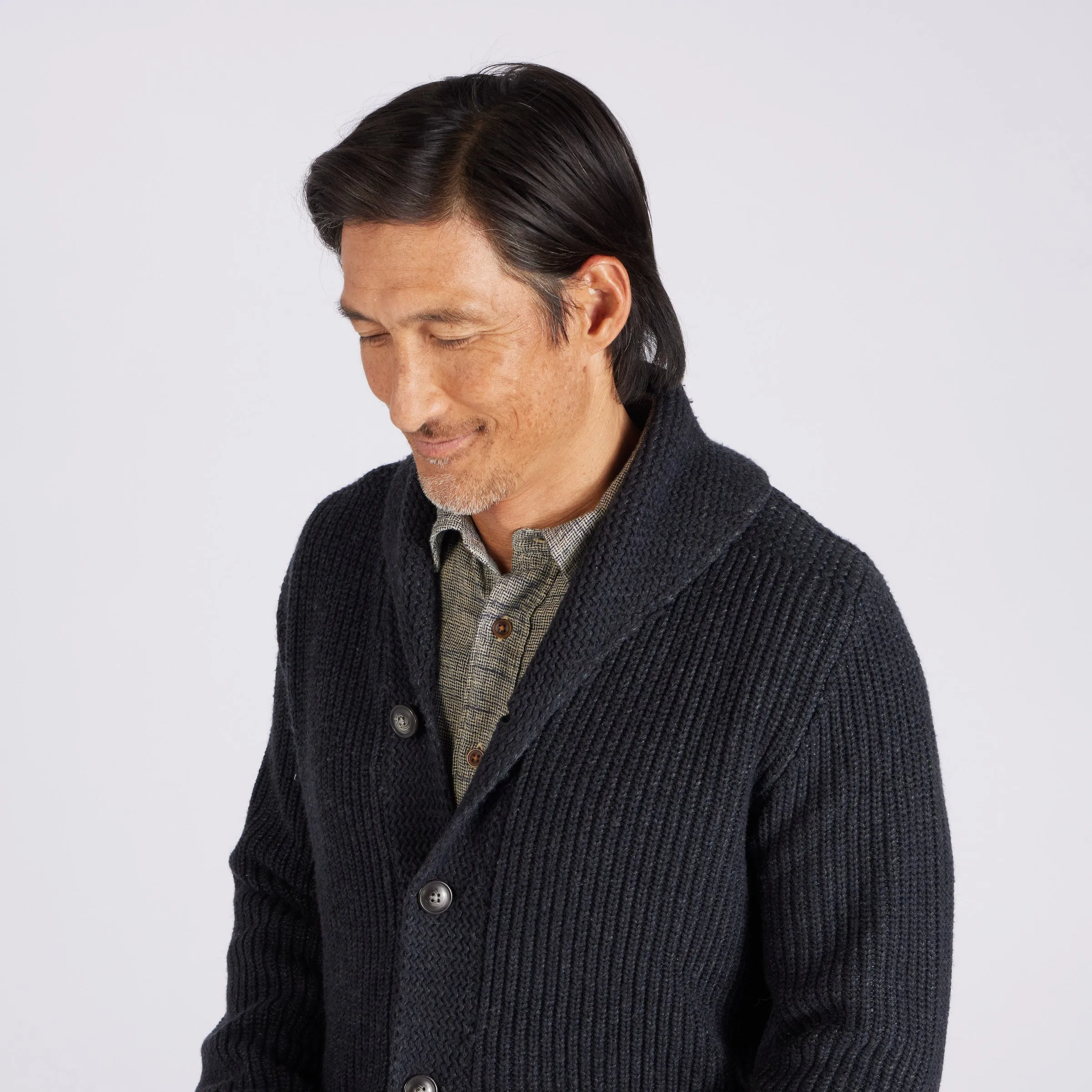 Belmont Plaited Shawl Cardigan - Black Charcoal