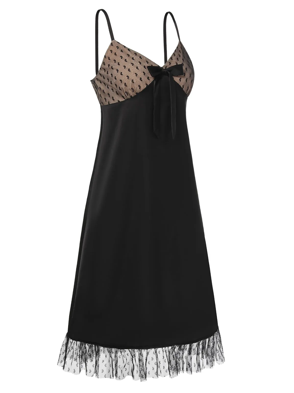 Black 1950s Heart Dots Mesh Bow Nightgown