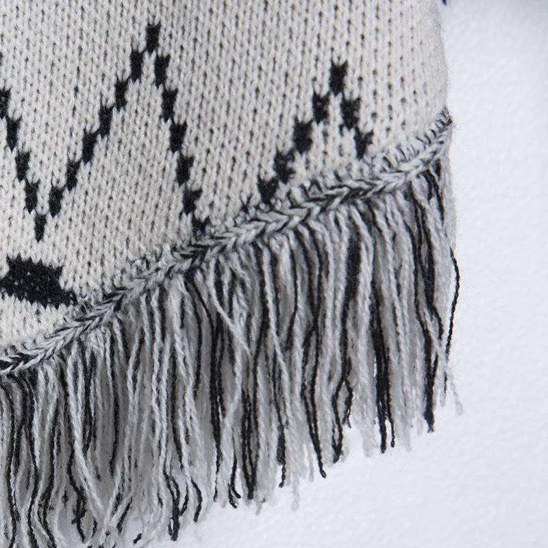 Black & White Fringe Batwing Poncho