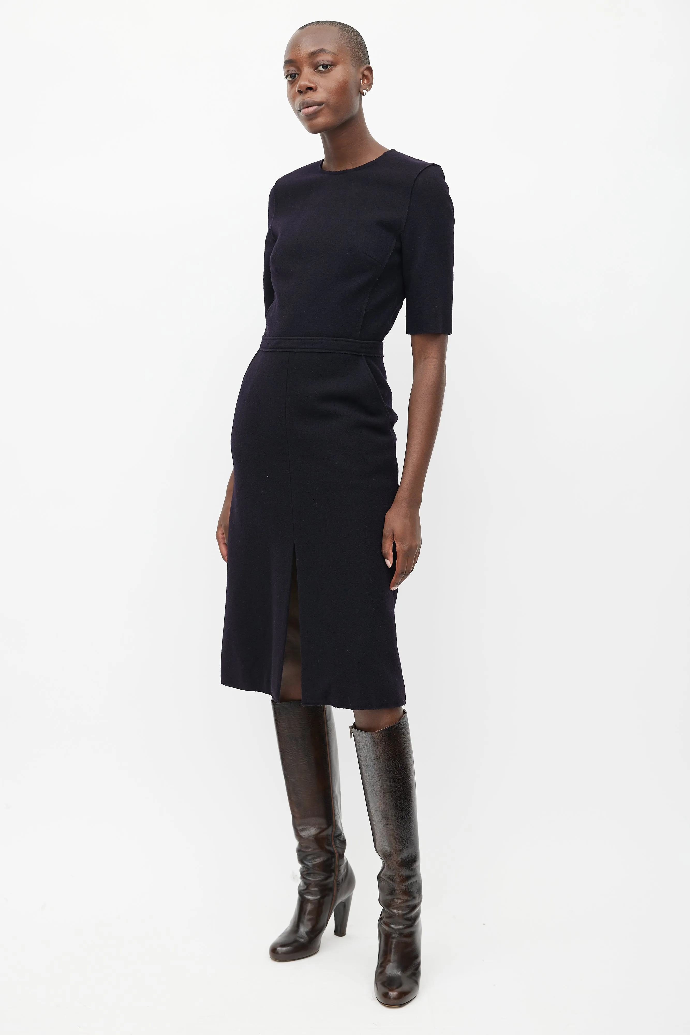 Black Wool Midi Dress