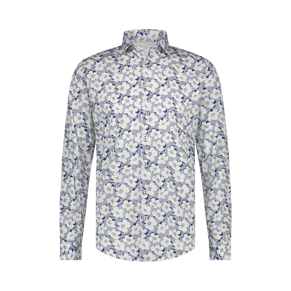 BLUE INDUSTRY Flower Stripe Shirt Blue