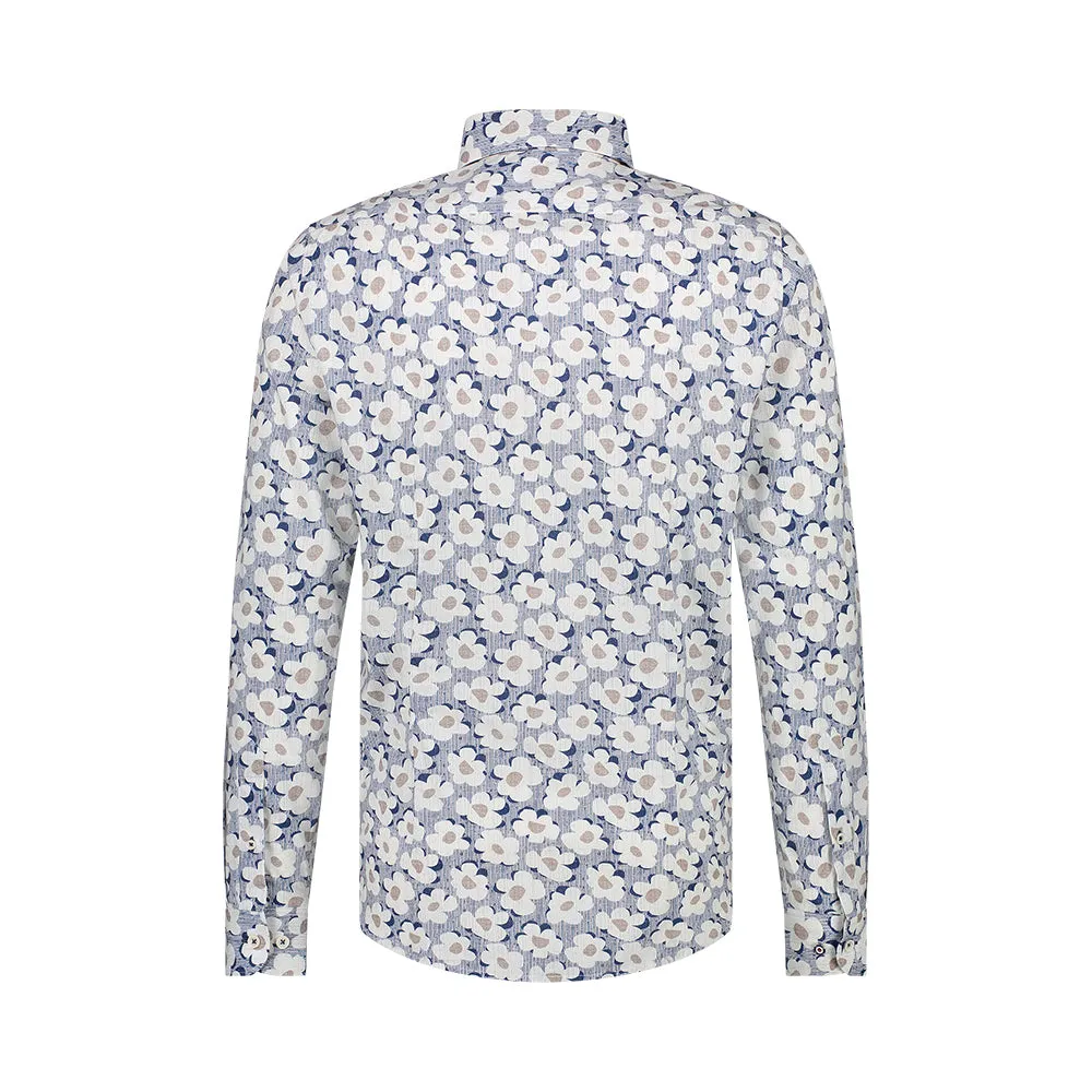 BLUE INDUSTRY Flower Stripe Shirt Blue