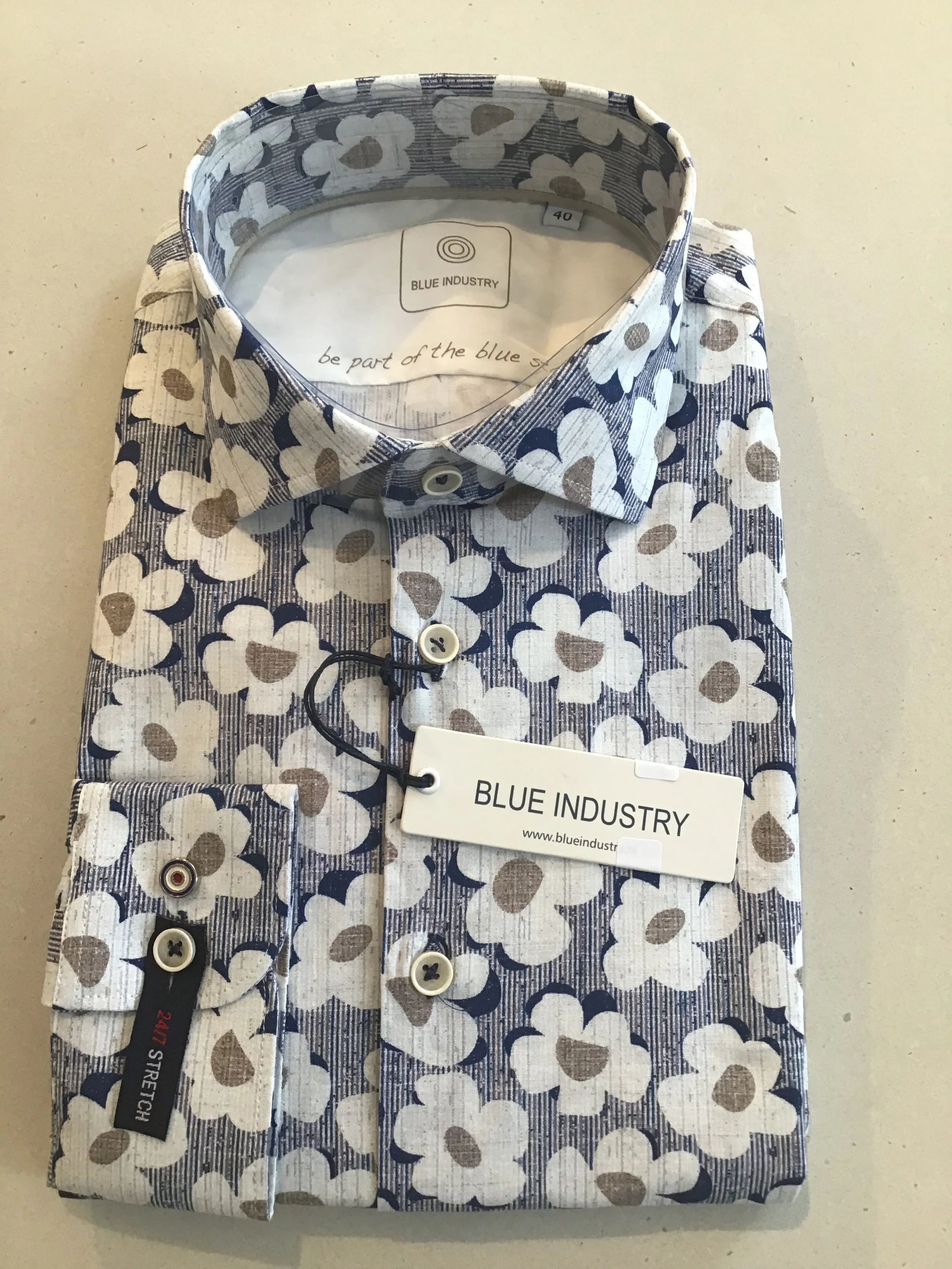 BLUE INDUSTRY Flower Stripe Shirt Blue