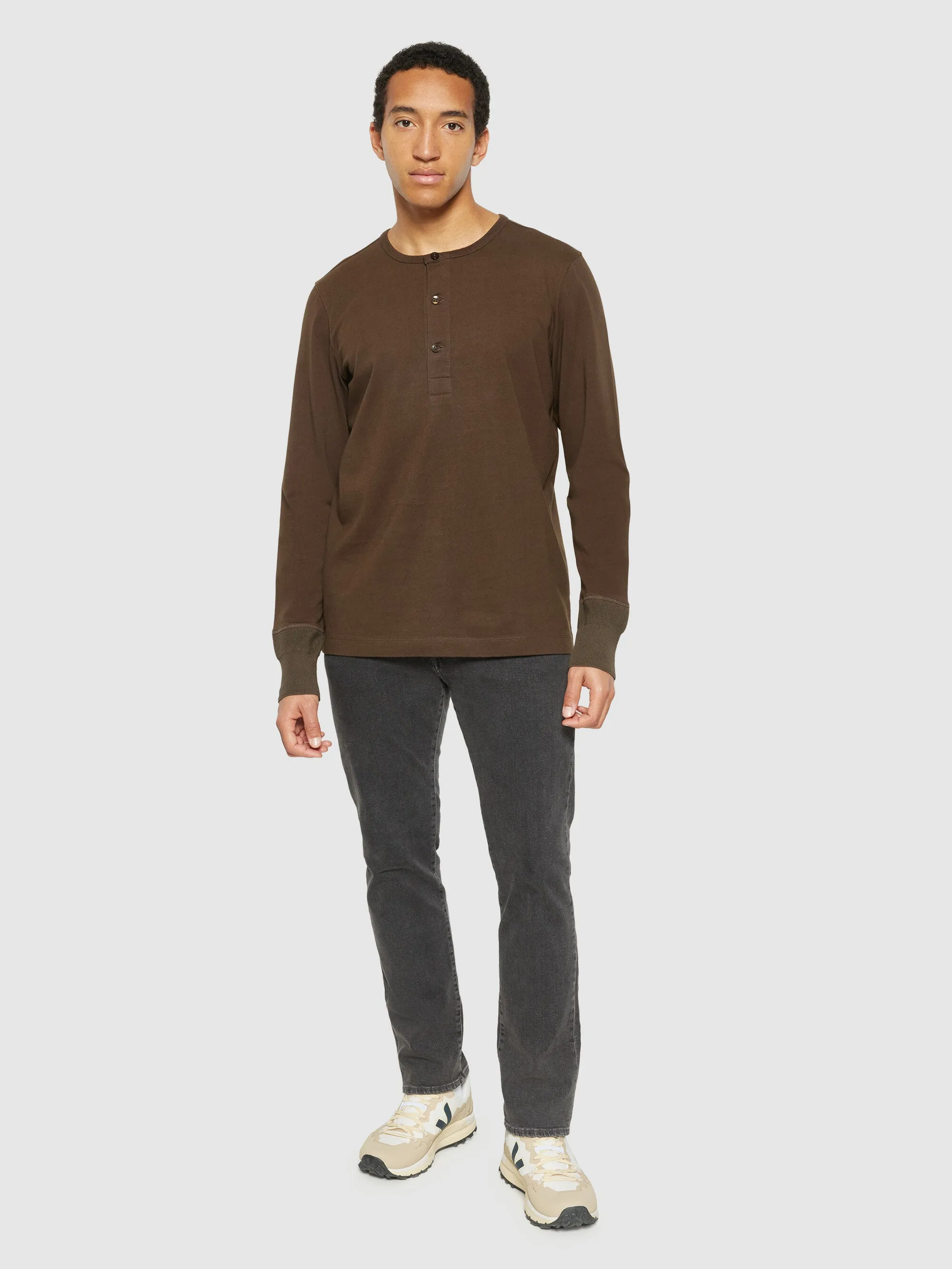 BO long sleeve henley - Regenerative Organic Certified™ - GOTS/Vegan - Demitasse (brown)