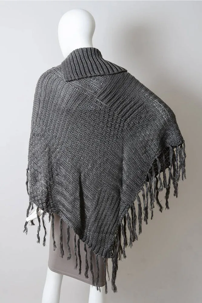 Bohemian Cable Knit Poncho With Tassels