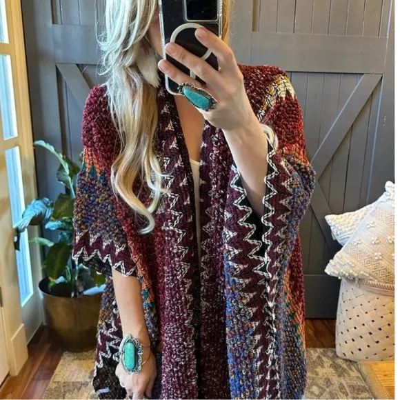 Bohemian Loom Cardigan Sweater in Red