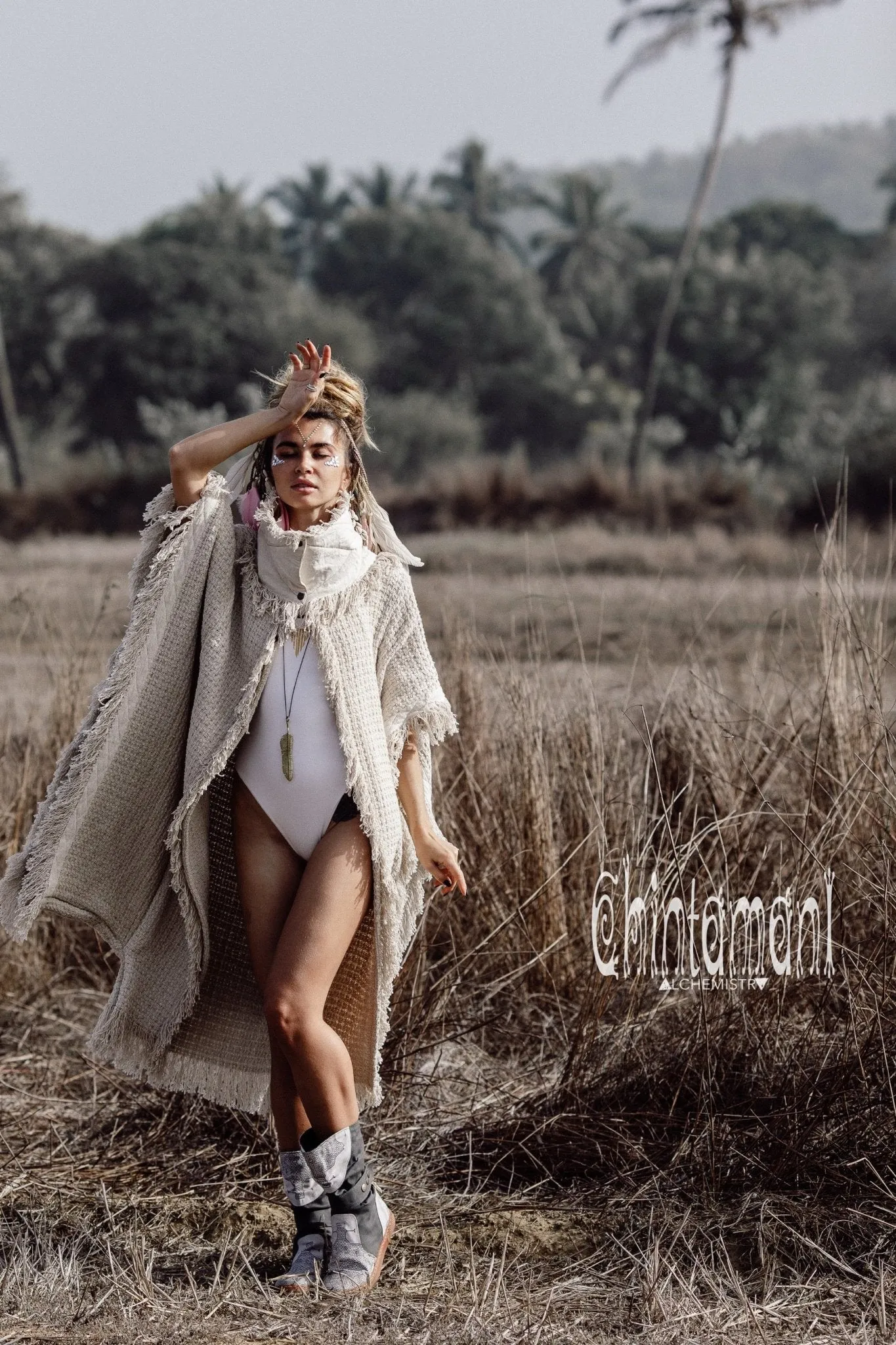 Bohemian Poncho Coat for Women / Freaky Kaftan Jacket / Off White