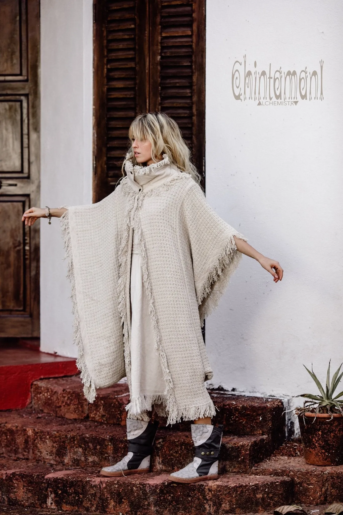 Bohemian Poncho Coat for Women / Freaky Kaftan Jacket / Off White