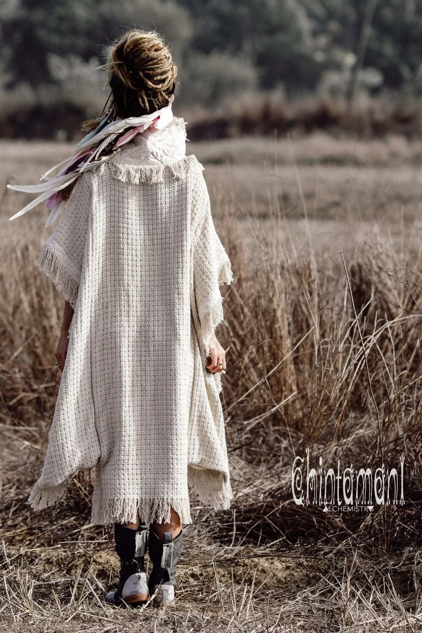 Bohemian Poncho Coat for Women / Freaky Kaftan Jacket / Off White