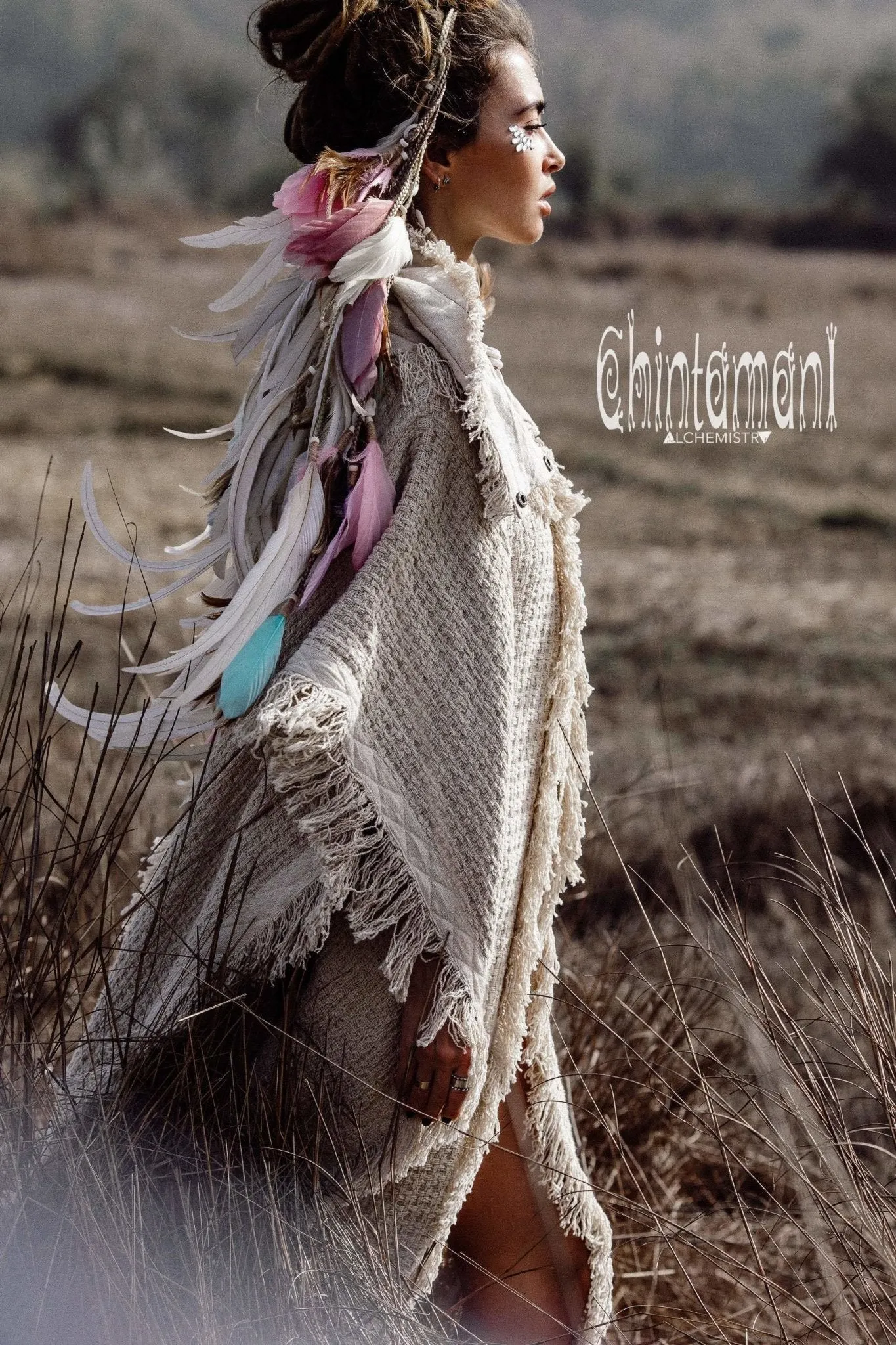 Bohemian Poncho Coat for Women / Freaky Kaftan Jacket / Off White