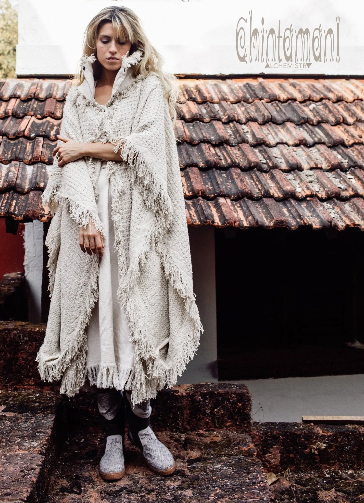 Bohemian Poncho Coat for Women / Freaky Kaftan Jacket / Off White