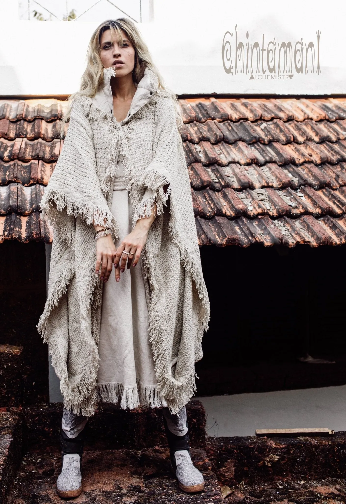 Bohemian Poncho Coat for Women / Freaky Kaftan Jacket / Off White