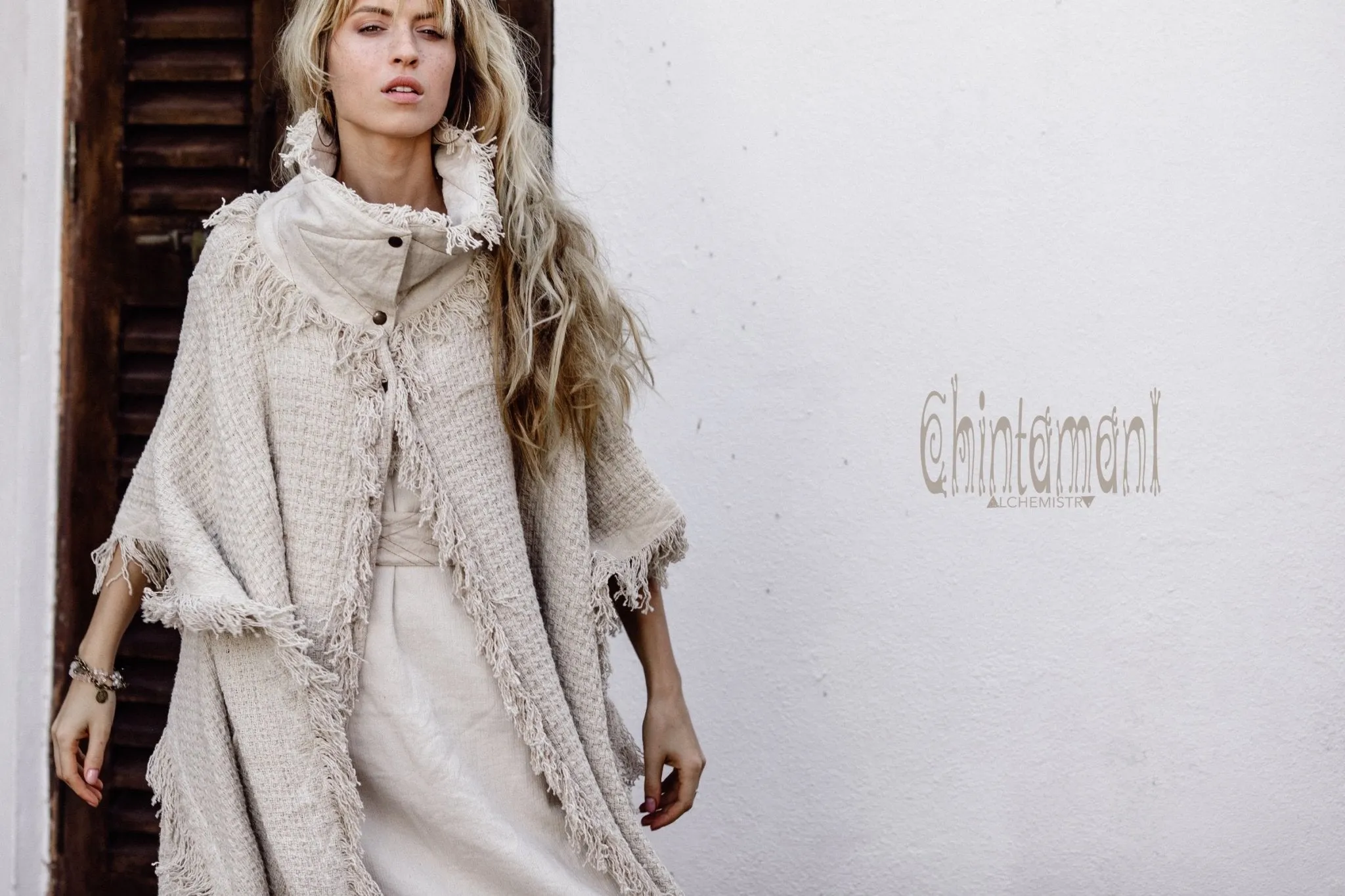 Bohemian Poncho Coat for Women / Freaky Kaftan Jacket / Off White