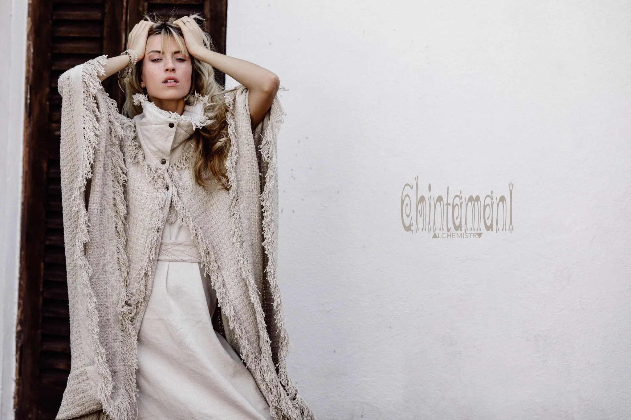 Bohemian Poncho Coat for Women / Freaky Kaftan Jacket / Off White