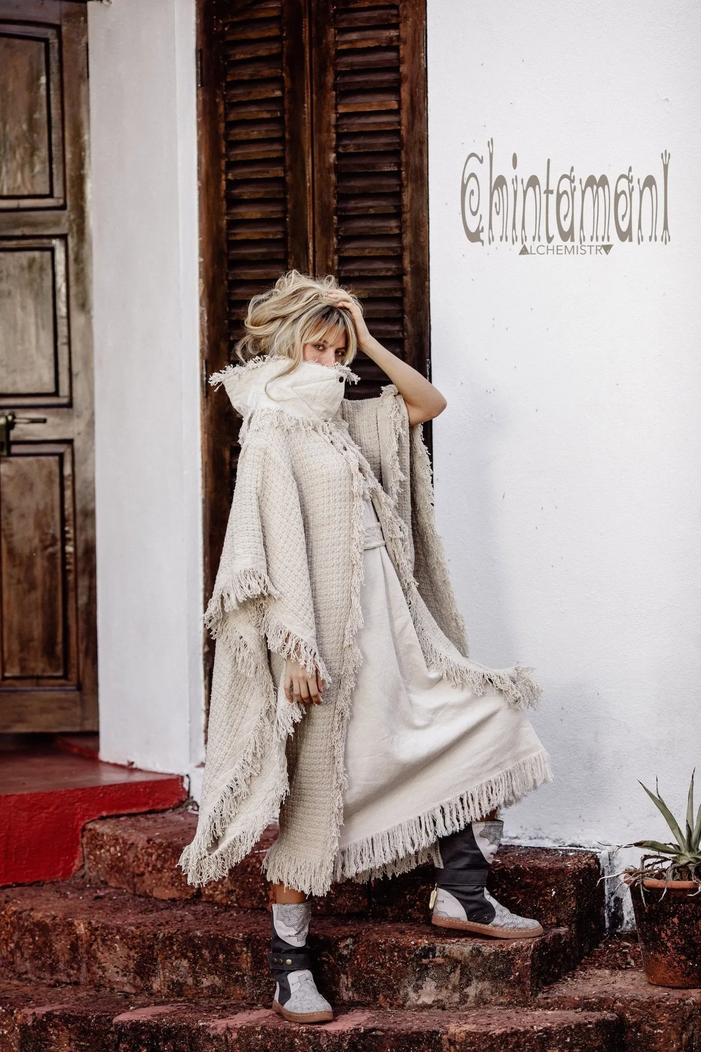 Bohemian Poncho Coat for Women / Freaky Kaftan Jacket / Off White