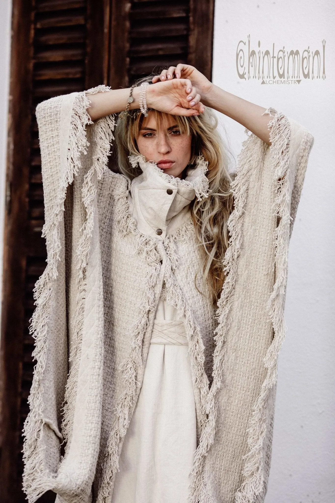 Bohemian Poncho Coat for Women / Freaky Kaftan Jacket / Off White