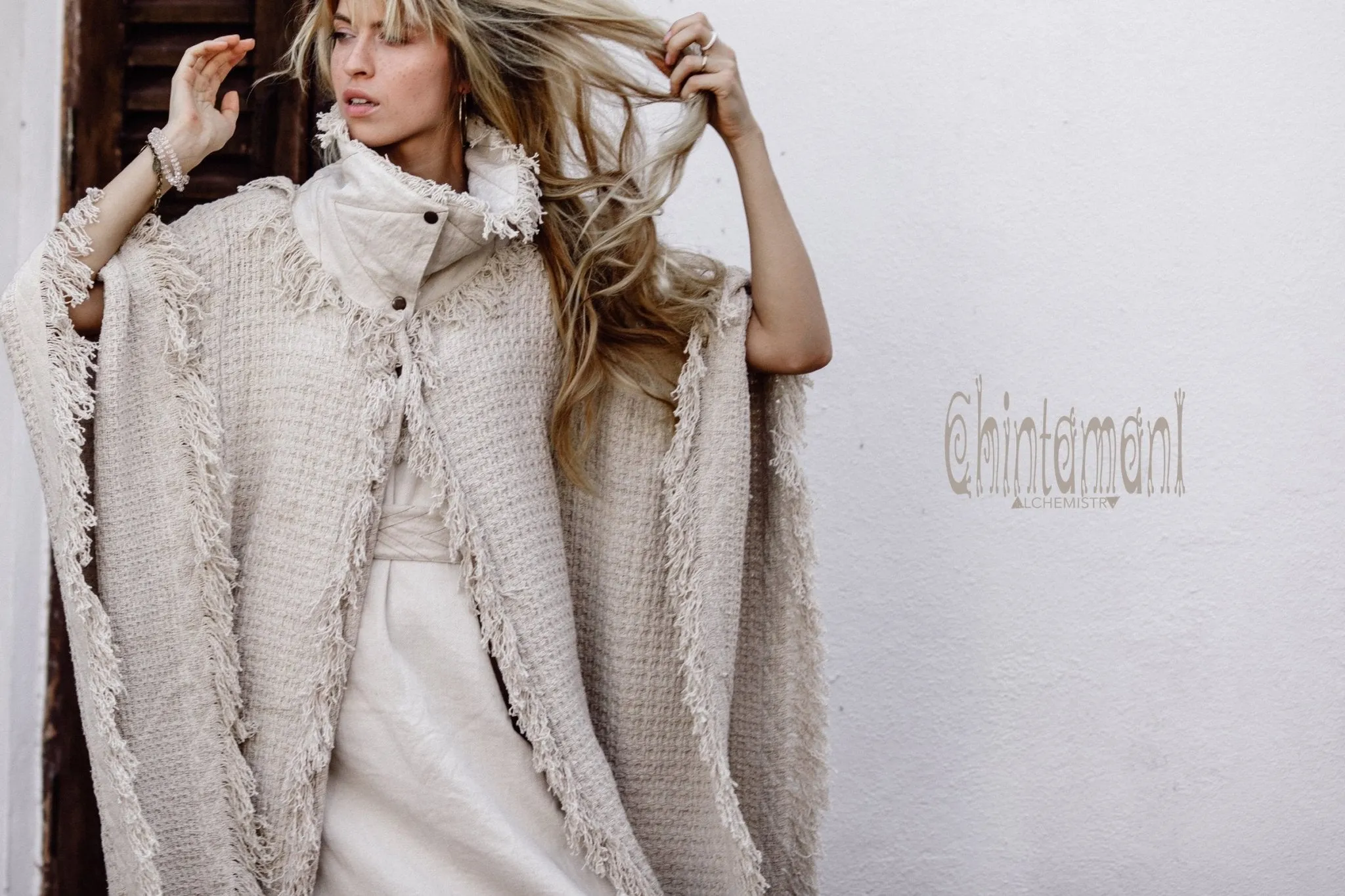 Bohemian Poncho Coat for Women / Freaky Kaftan Jacket / Off White