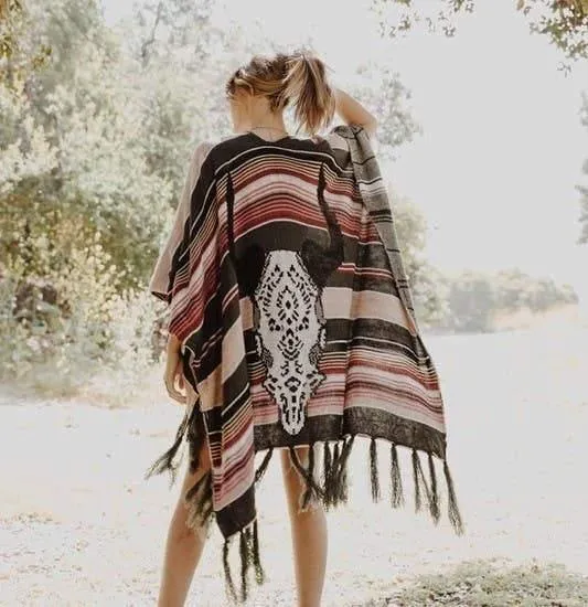 Bohemian Skull Kimono Poncho