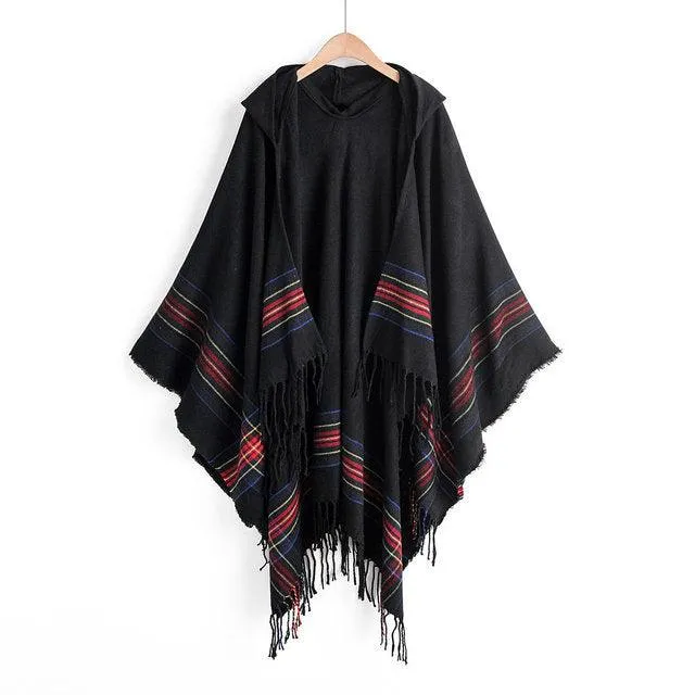 Boho Hooded Shawl Poncho