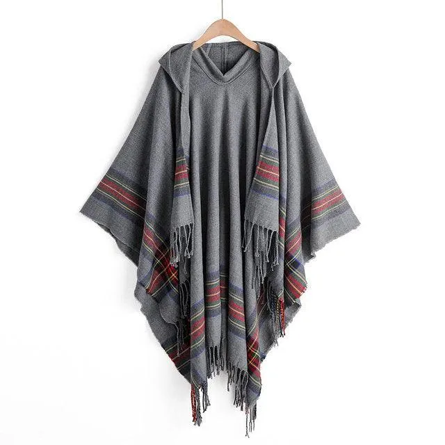 Boho Hooded Shawl Poncho