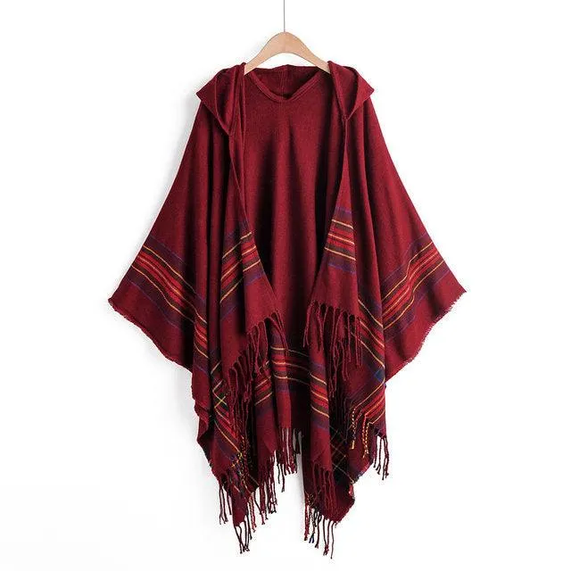 Boho Hooded Shawl Poncho