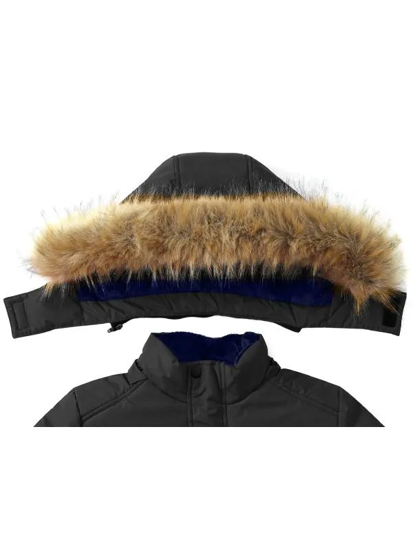 Boys Winter Parka Puffer Jacket with Removable Faux Fur Hood